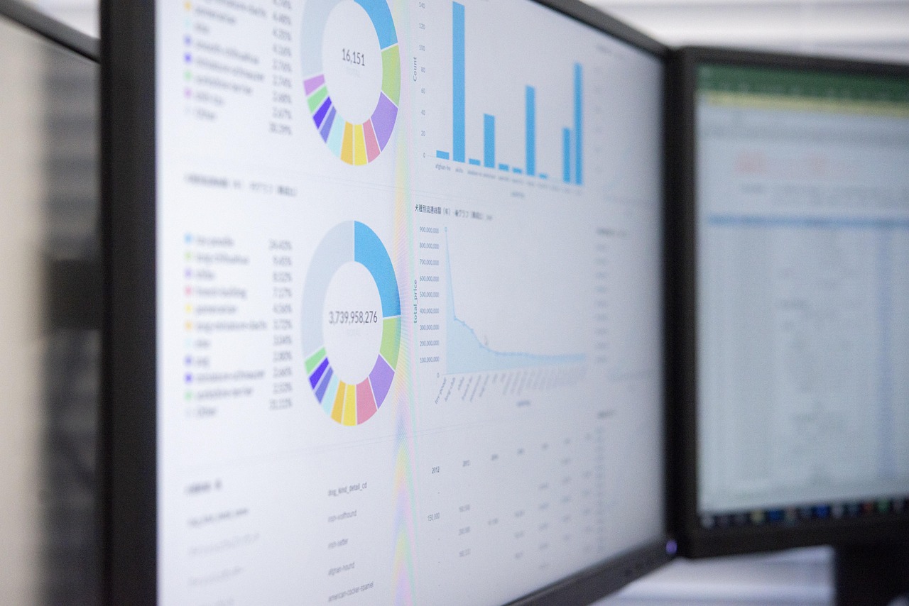 Écrans affichant des graphiques statistiques financiers